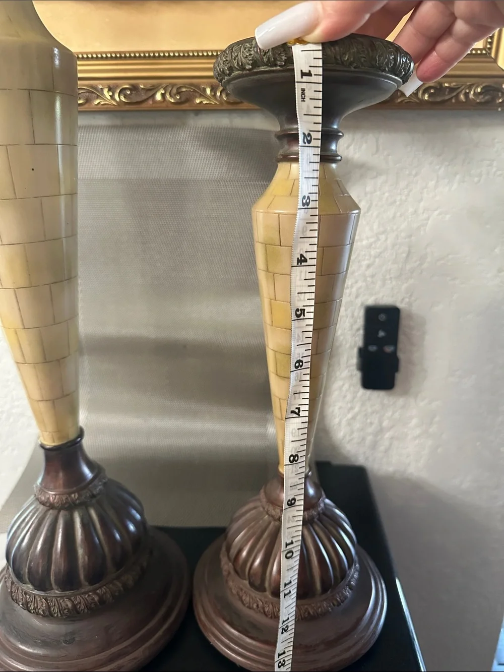 Home Accents Cream and Brown Mosaic Tapered Candle Holders (Pair)